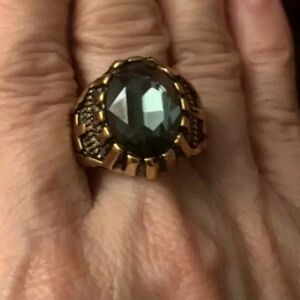 AnthonyJacobs stainless steel gold plated cross ring size 10.5 dark grey crystal